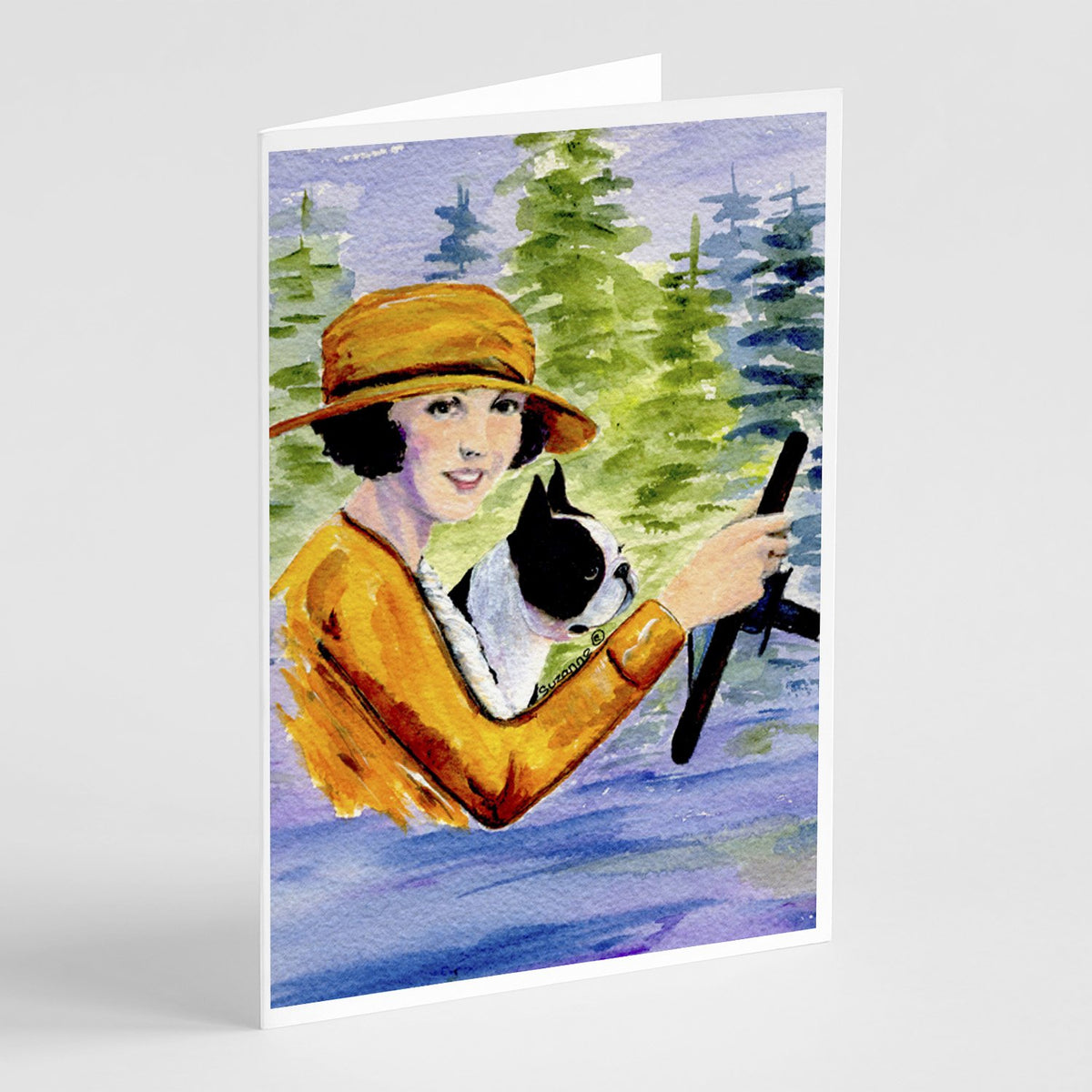 Buy this Woman driving with her Boston Terrier Greeting Cards and Envelopes Pack of 8