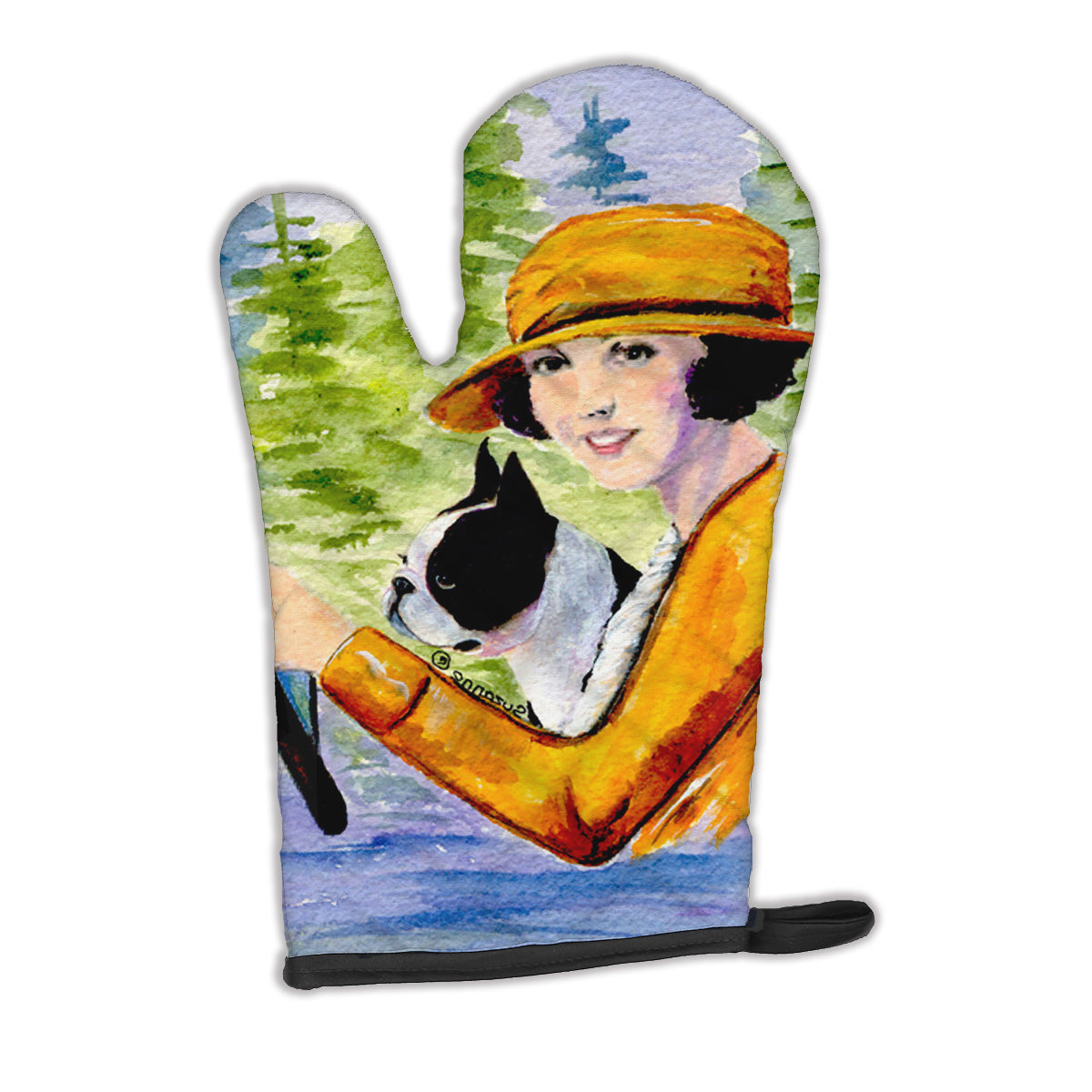 Woman driving with her Boston Terrier Oven Mitt SS8534OVMT