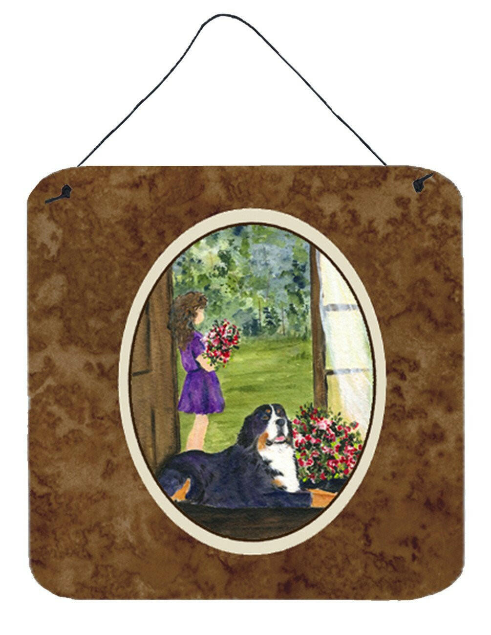 Little Girl with her Bernese Mountain Dog Wall or Door Hanging Prints by Caroline's Treasures