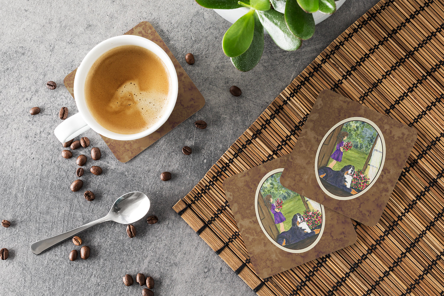 Little Girl with her Bernese Mountain Dog Foam Coasters Set of 4 - the-store.com