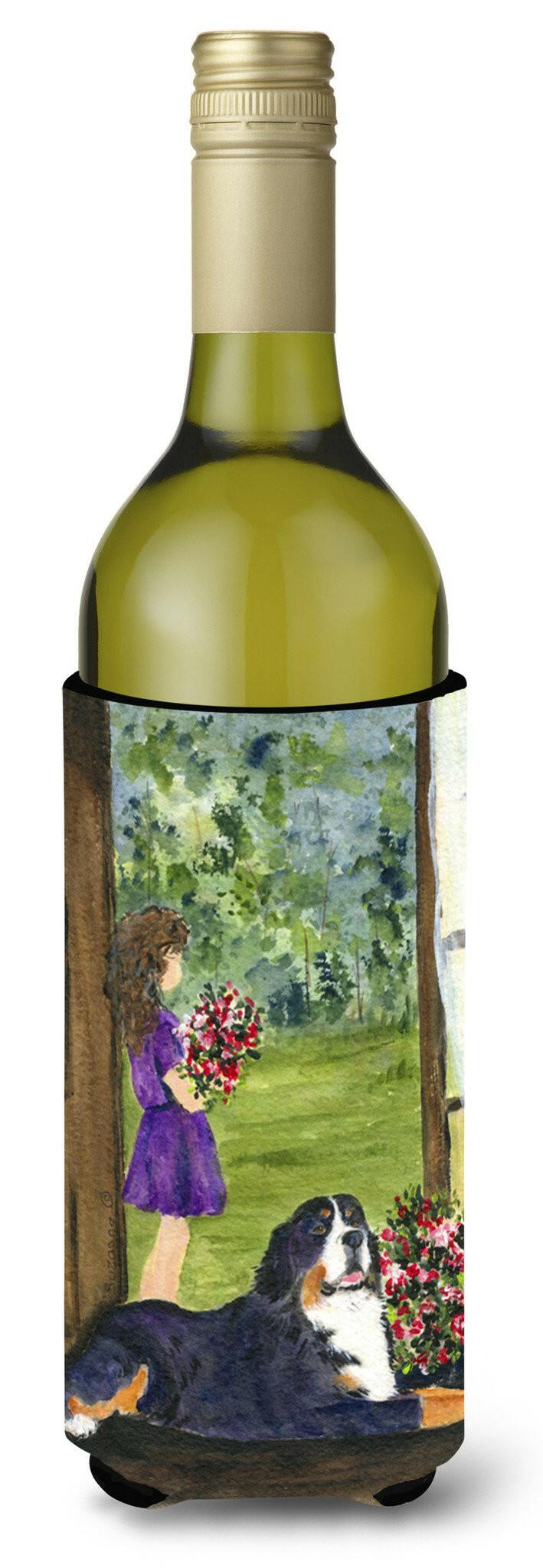 Little Girl with her Bernese Mountain Dog Wine Bottle Beverage Insulator Beverage Insulator Hugger by Caroline&#39;s Treasures