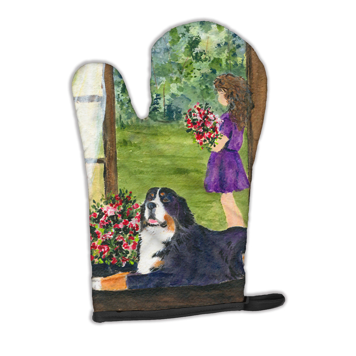 Little Girl with her Bernese Mountain Dog Oven Mitt SS8535OVMT  the-store.com.
