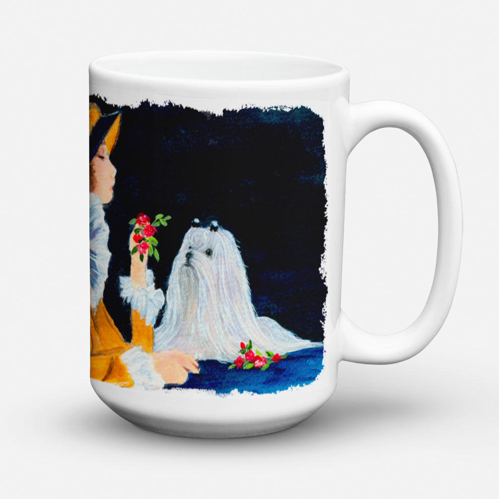 Lady with her Maltese Dishwasher Safe Microwavable Ceramic Coffee Mug 15 ounce SS8537CM15  the-store.com.