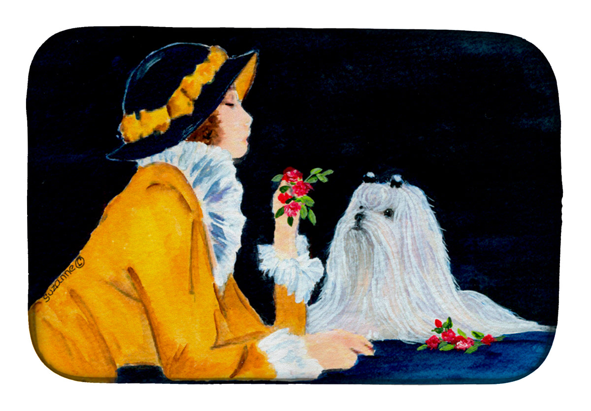 Lady with her Maltese Dish Drying Mat SS8537DDM