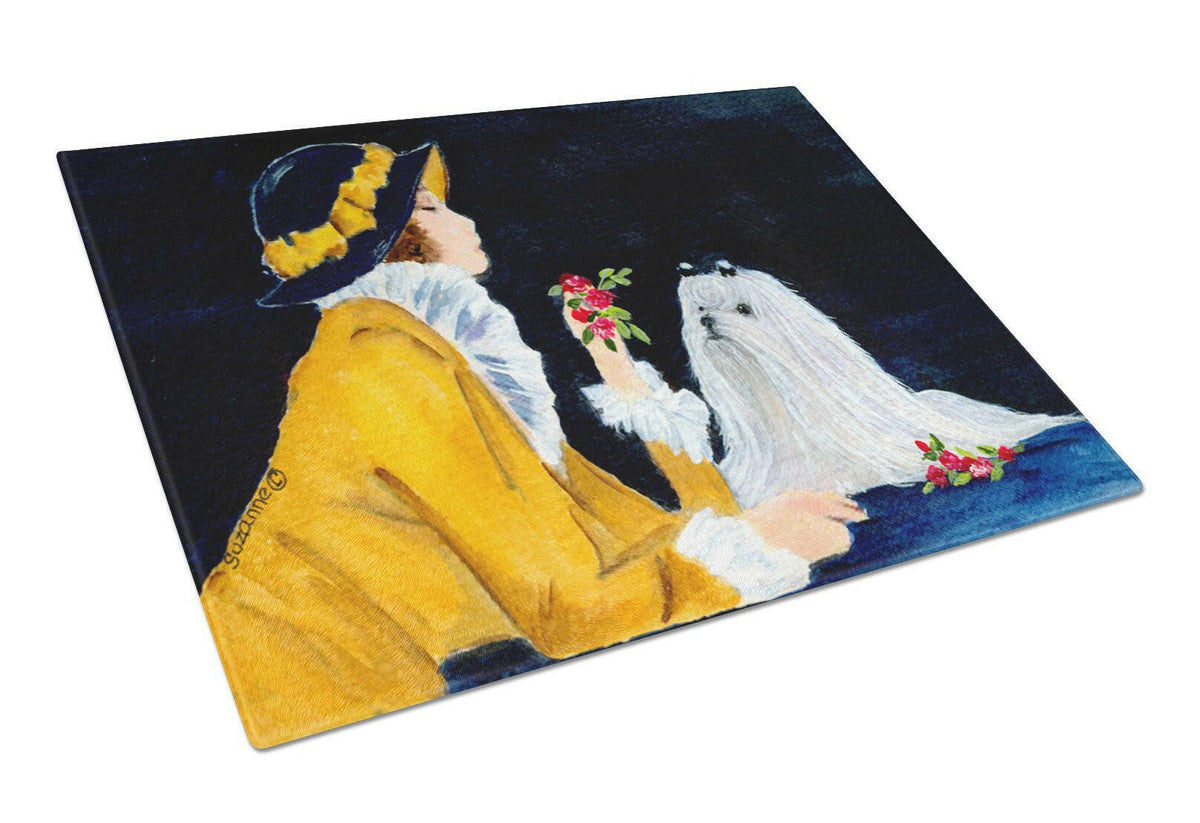 Lady with her Maltese Glass Cutting Board Large by Caroline&#39;s Treasures