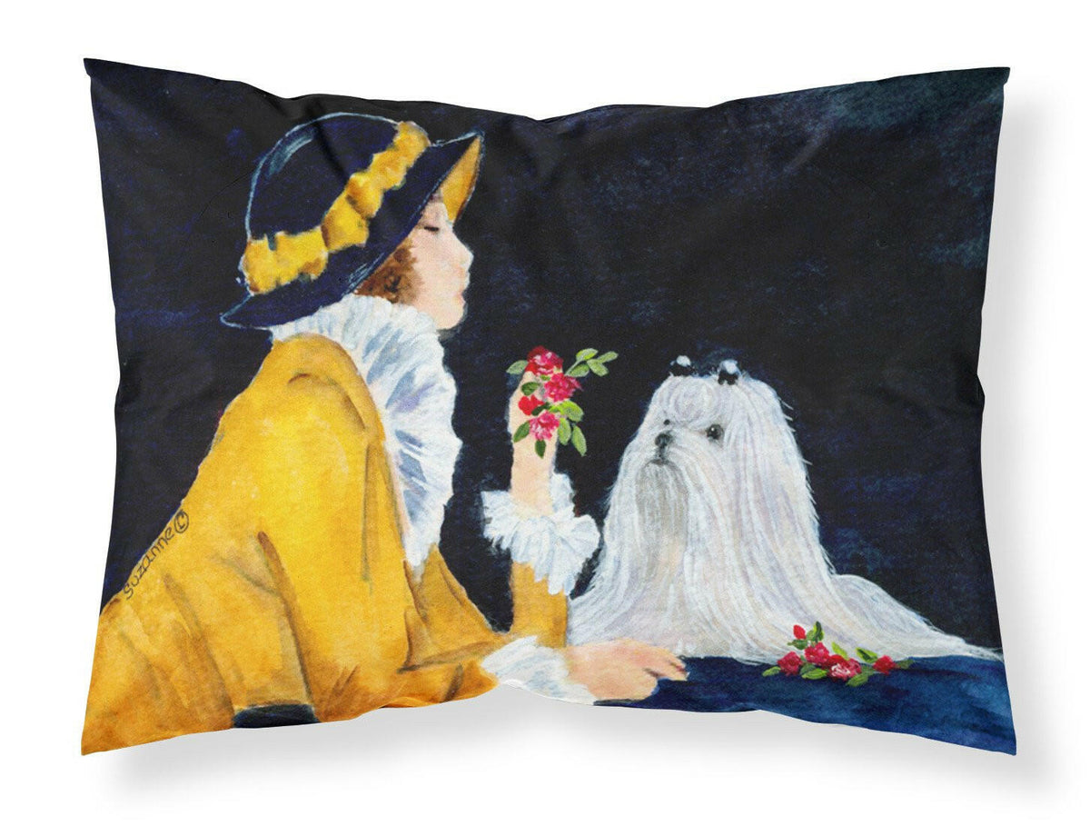 Lady with her Maltese Moisture wicking Fabric standard pillowcase by Caroline&#39;s Treasures
