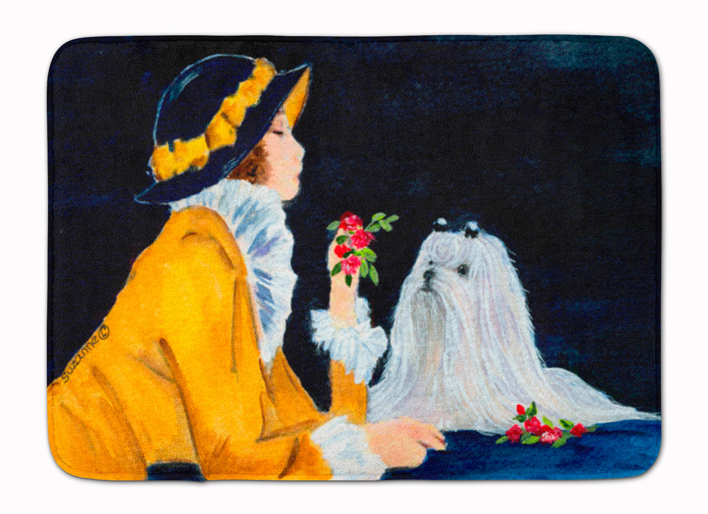 Lady with her Maltese Machine Washable Memory Foam Mat SS8537RUG - the-store.com