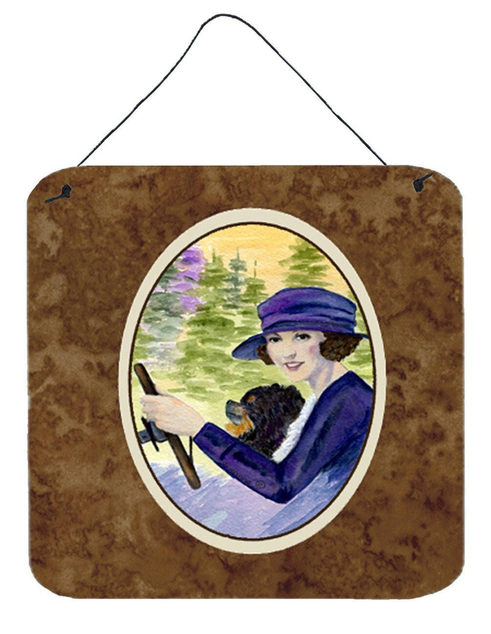 Lady driving with her Pomeranian Aluminium Metal Wall or Door Hanging Prints by Caroline's Treasures