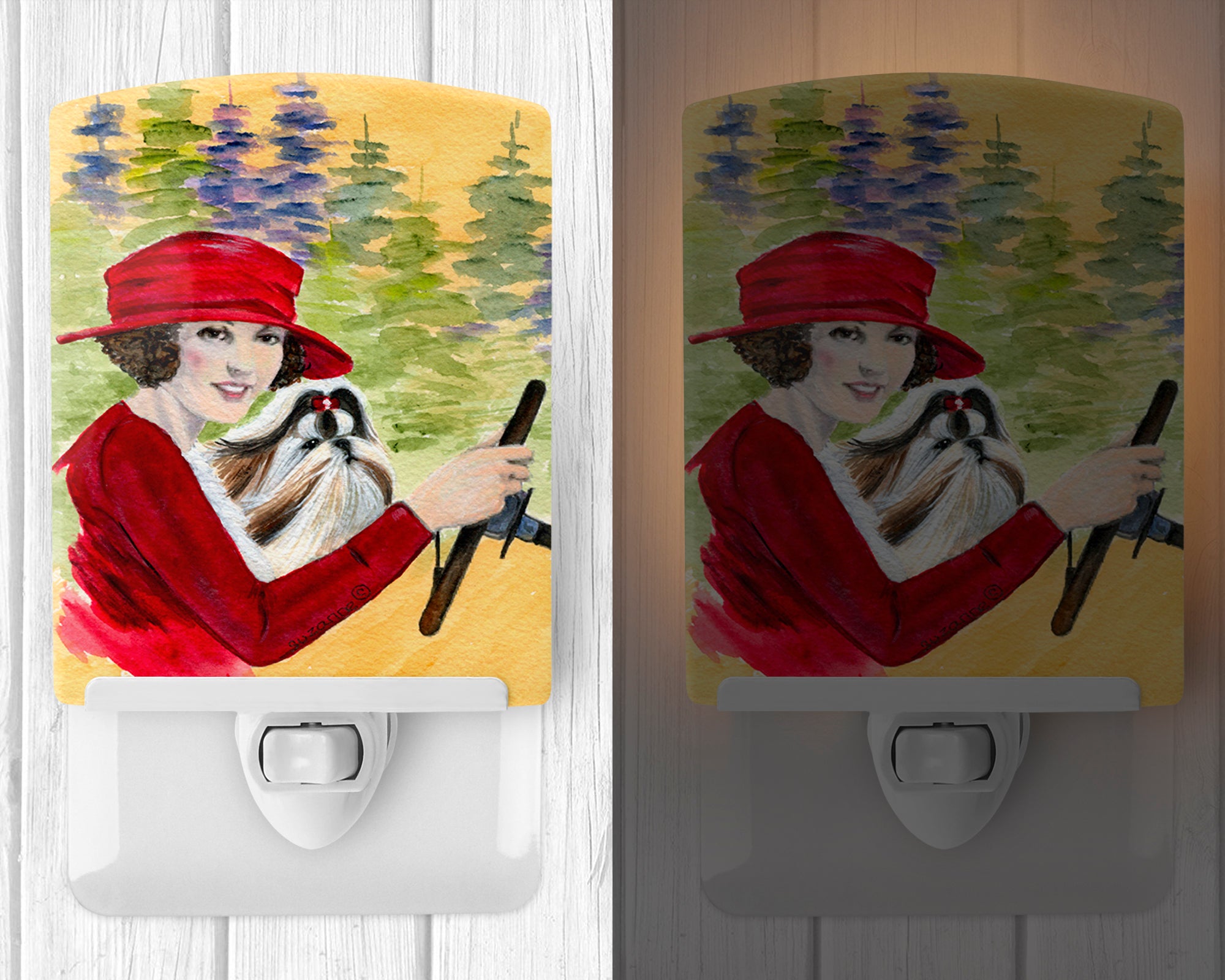 Lady driving with her Shih Tzu Ceramic Night Light SS8539CNL - the-store.com