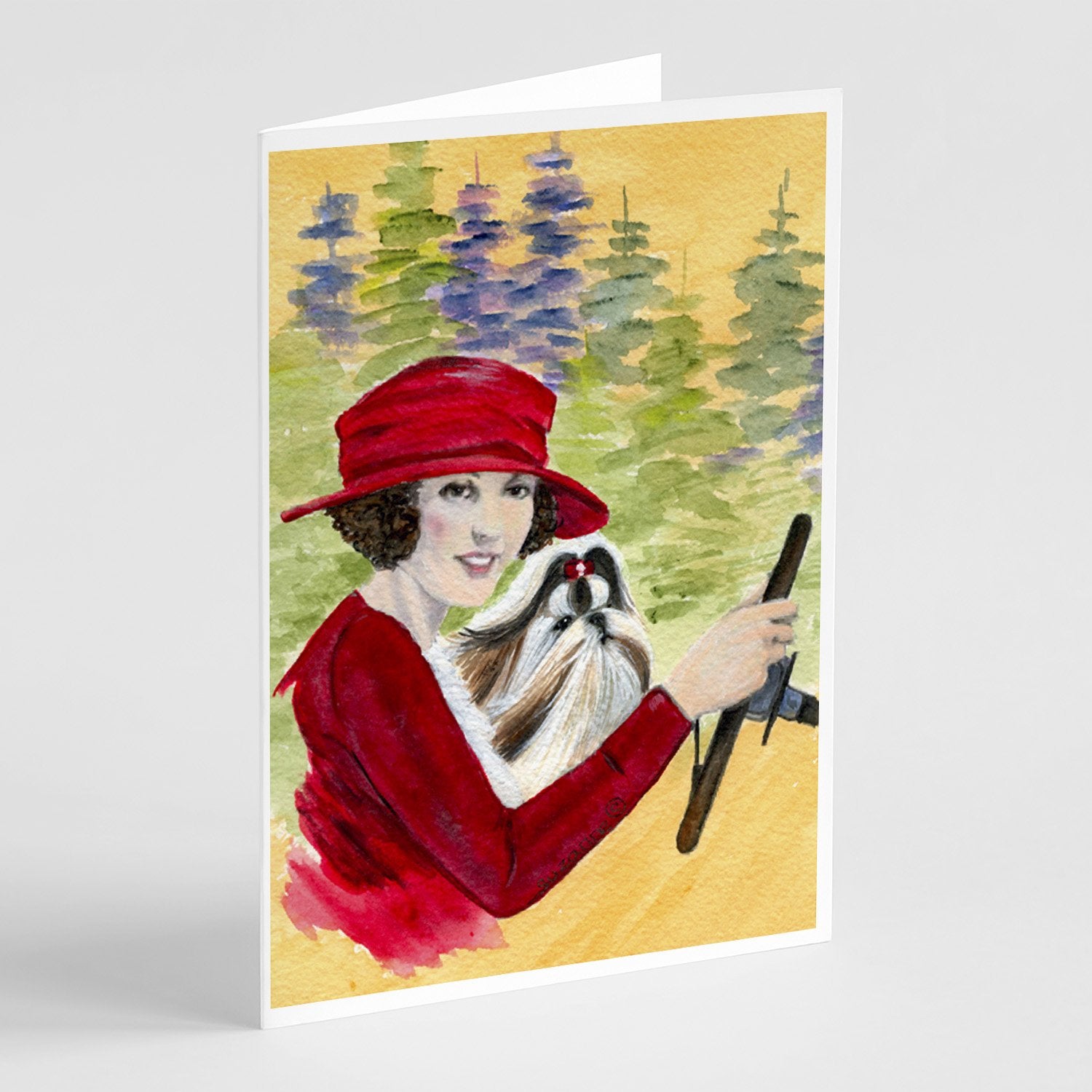 Buy this Lady driving with her Shih Tzu Greeting Cards and Envelopes Pack of 8