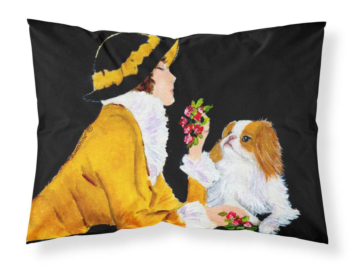 Lady with her Japanese Chin Moisture wicking Fabric standard pillowcase by Caroline&#39;s Treasures