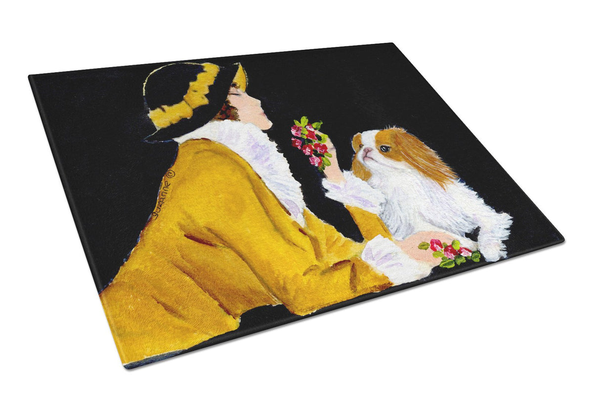 Lady with her Yorkie Glass Cutting Board Large by Caroline&#39;s Treasures