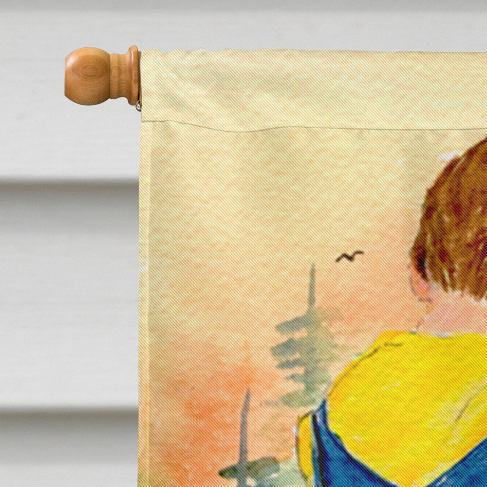 Little Boy with his  Pomeranian Flag Canvas House Size