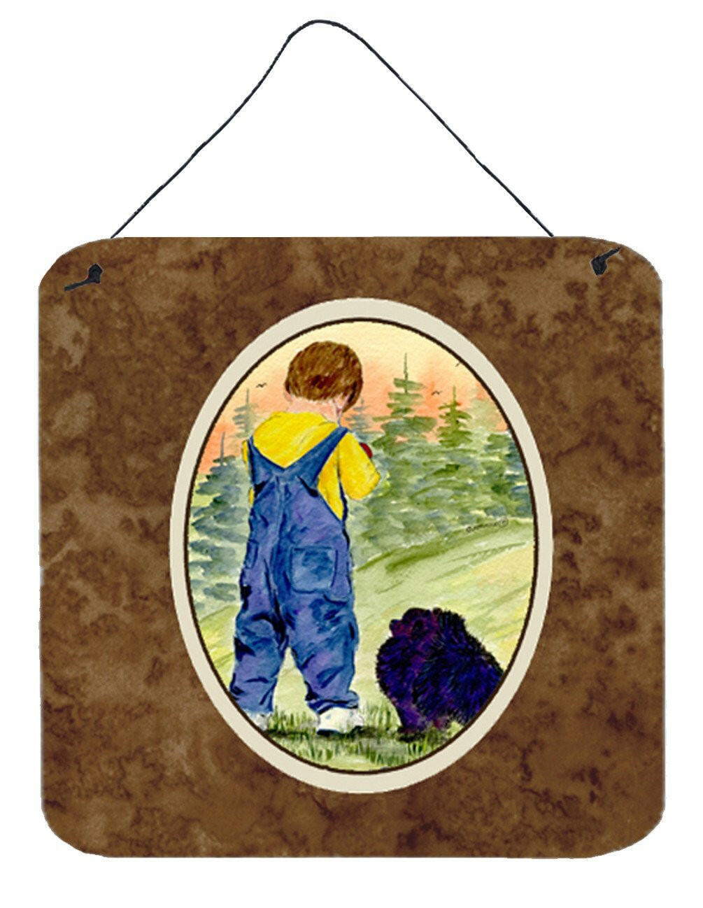 Little Boy with his  Pomeranian Aluminium Metal Wall or Door Hanging Prints by Caroline&#39;s Treasures