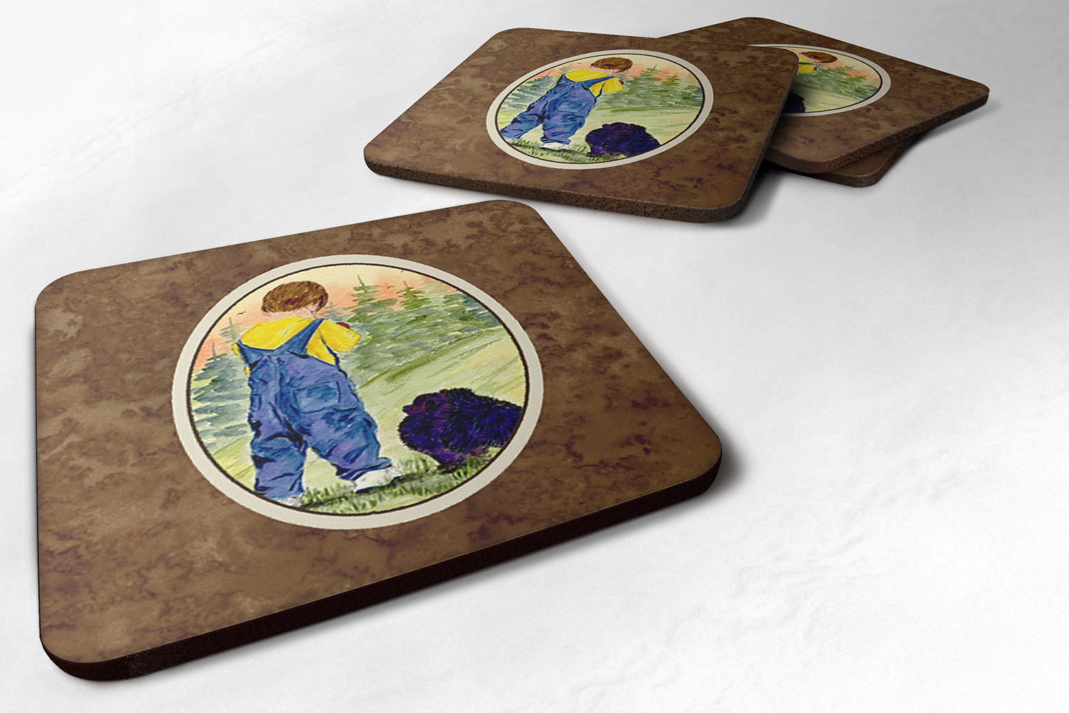Little Boy with his  Pomeranian Foam Coasters Set of 4 - the-store.com