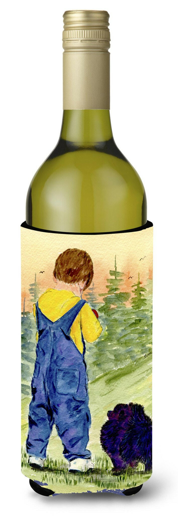 Little Boy with his  Pomeranian Wine Bottle Beverage Insulator Beverage Insulator Hugger by Caroline&#39;s Treasures