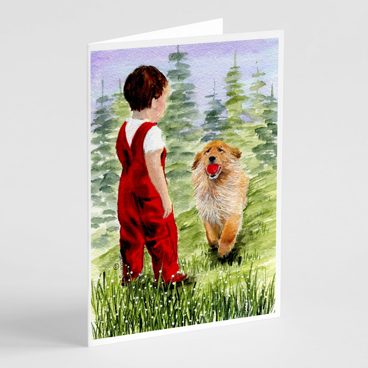 Buy this Little Boy with his  Golden Retriever Greeting Cards and Envelopes Pack of 8