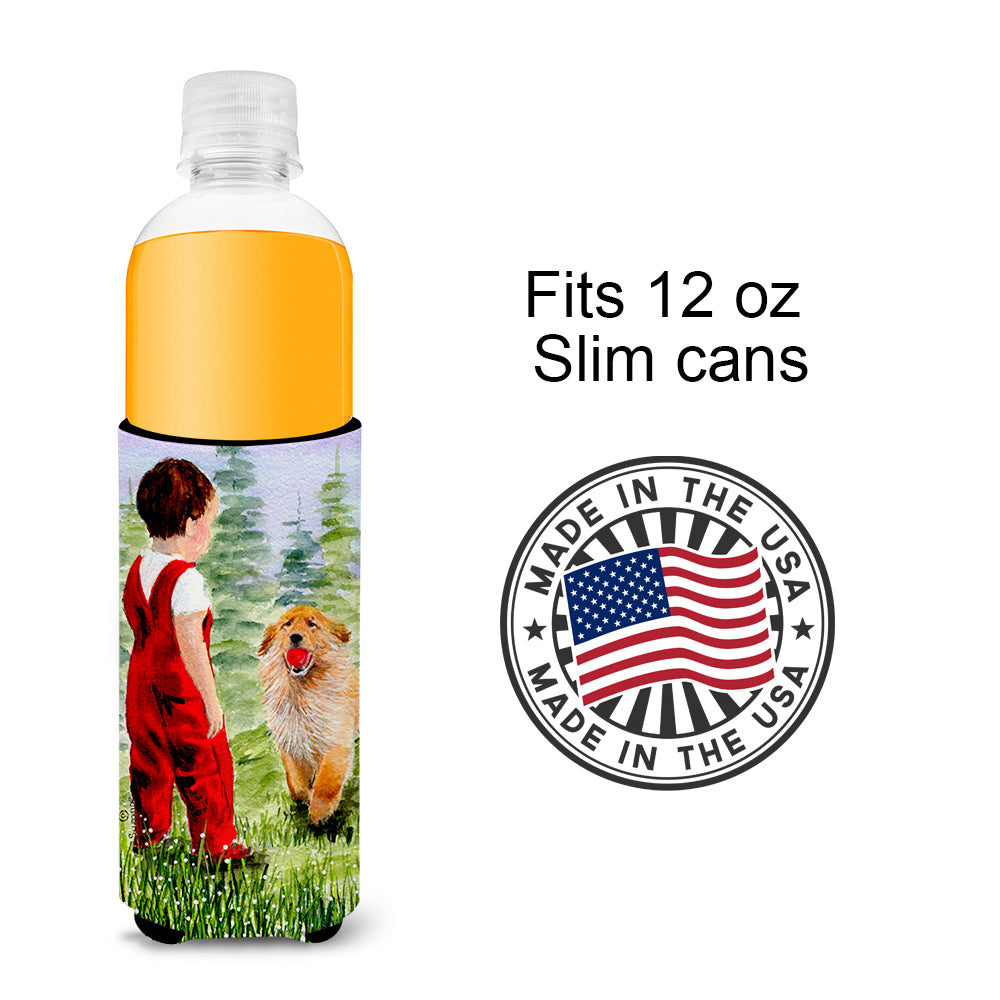 Little Boy with his  Golden Retriever Ultra Beverage Insulators for slim cans SS8545MUK