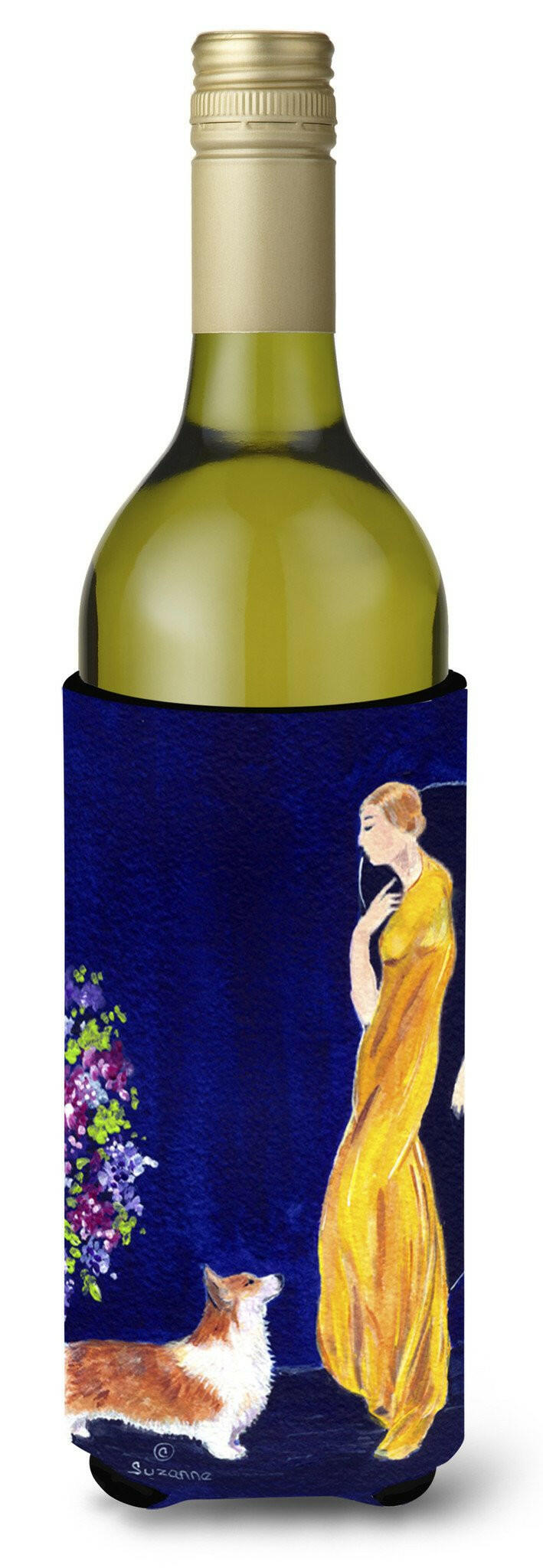 Lady with her Corgi Wine Bottle Beverage Insulator Beverage Insulator Hugger by Caroline&#39;s Treasures