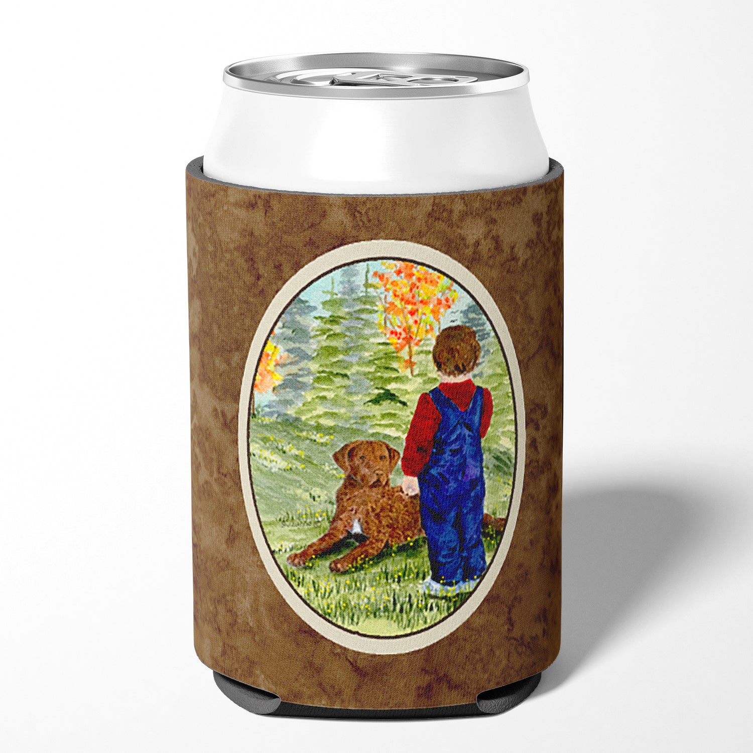 Little boy with his Chesapeake Bay Retriever Can or Bottle Beverage Insulator Hugger.