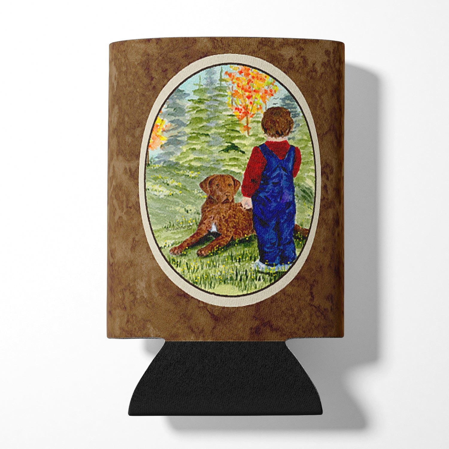 Little boy with his Chesapeake Bay Retriever Can or Bottle Beverage Insulator Hugger.