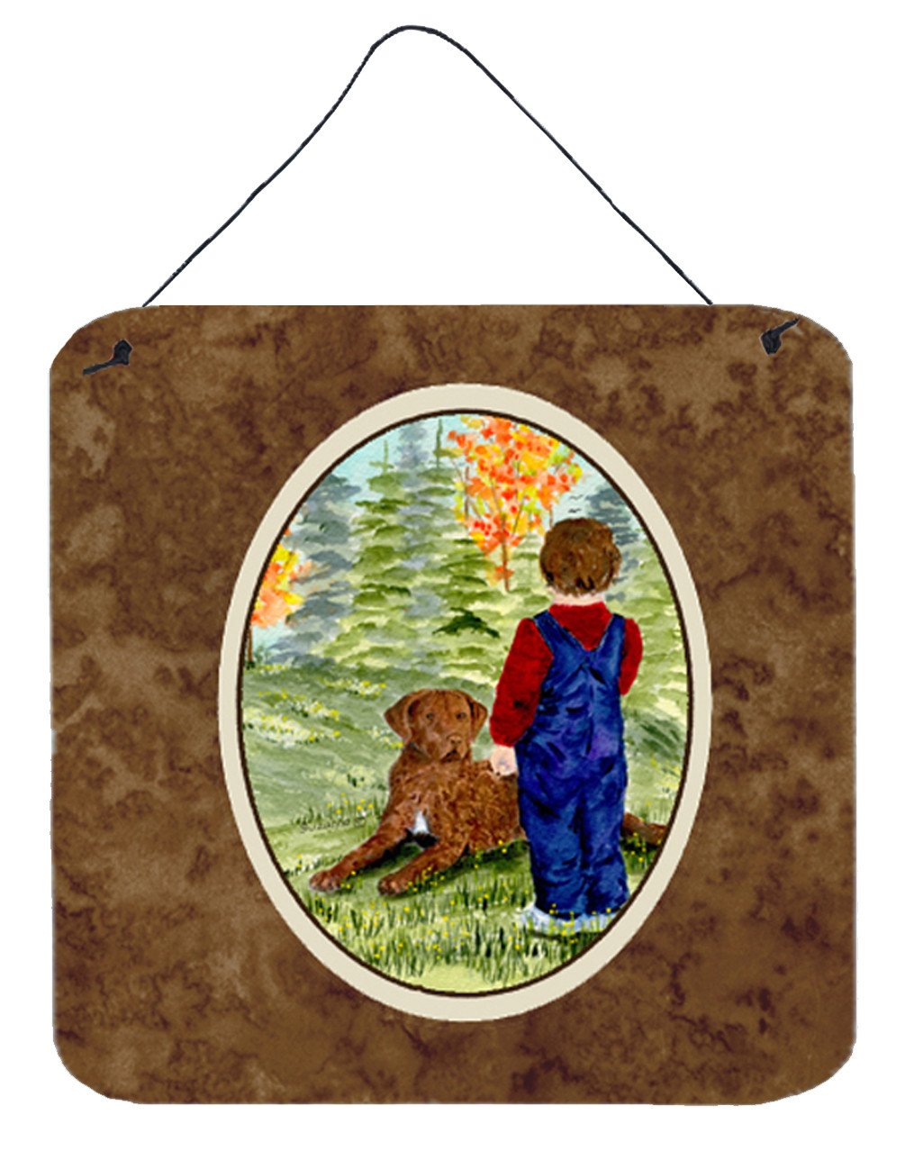 Little boy with his Chesapeake Bay Retriever Wall or Door Hanging Prints by Caroline&#39;s Treasures