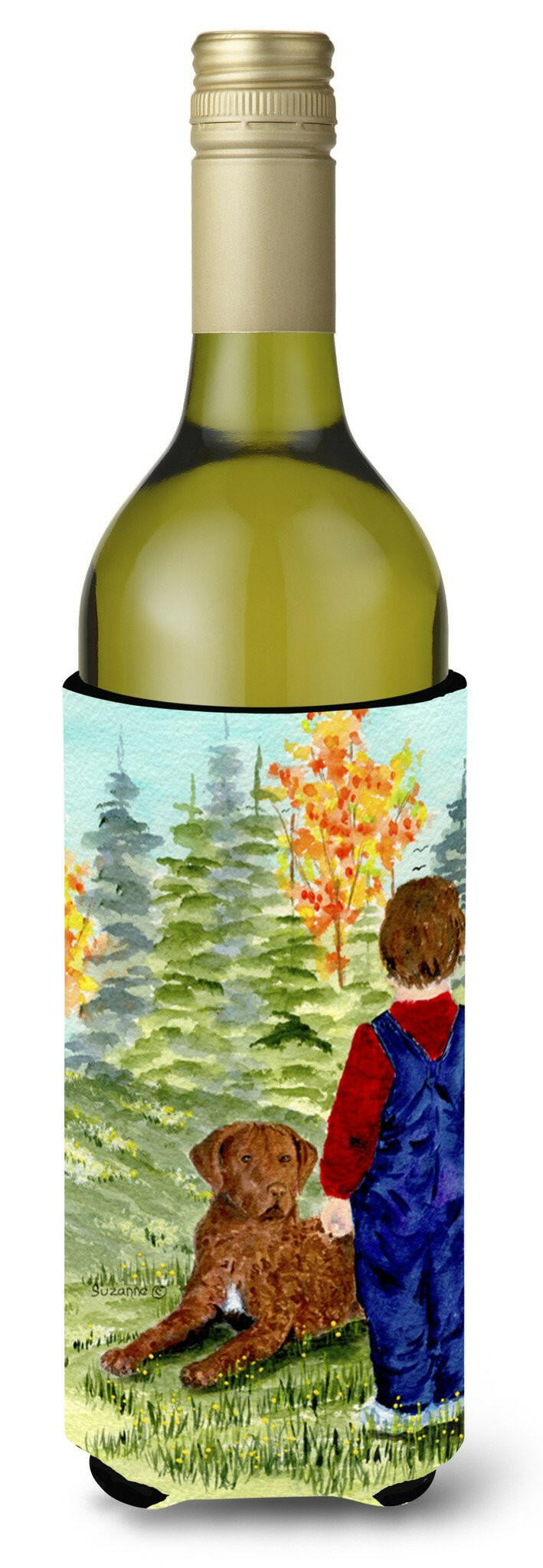 Little boy with his Chesapeake Bay Retriever Wine Bottle Beverage Insulator Beverage Insulator Hugger by Caroline&#39;s Treasures