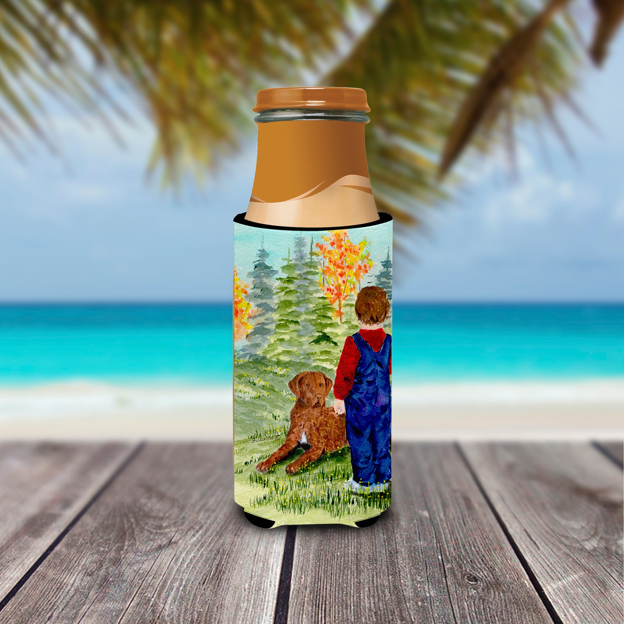 Little boy with his Chesapeake Bay Retriever Ultra Beverage Insulators for slim cans SS8547MUK