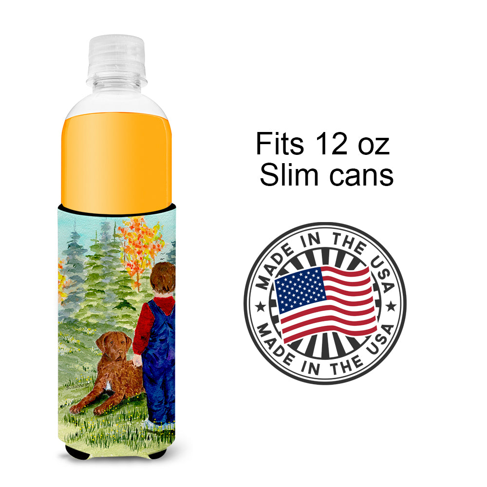 Little boy with his Chesapeake Bay Retriever Ultra Beverage Insulators for slim cans SS8547MUK