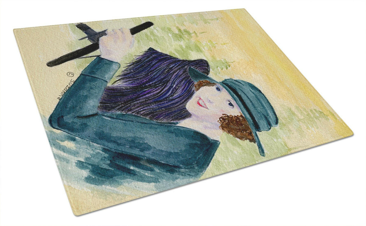 Lady driving with her Briard Glass Cutting Board Large by Caroline&#39;s Treasures