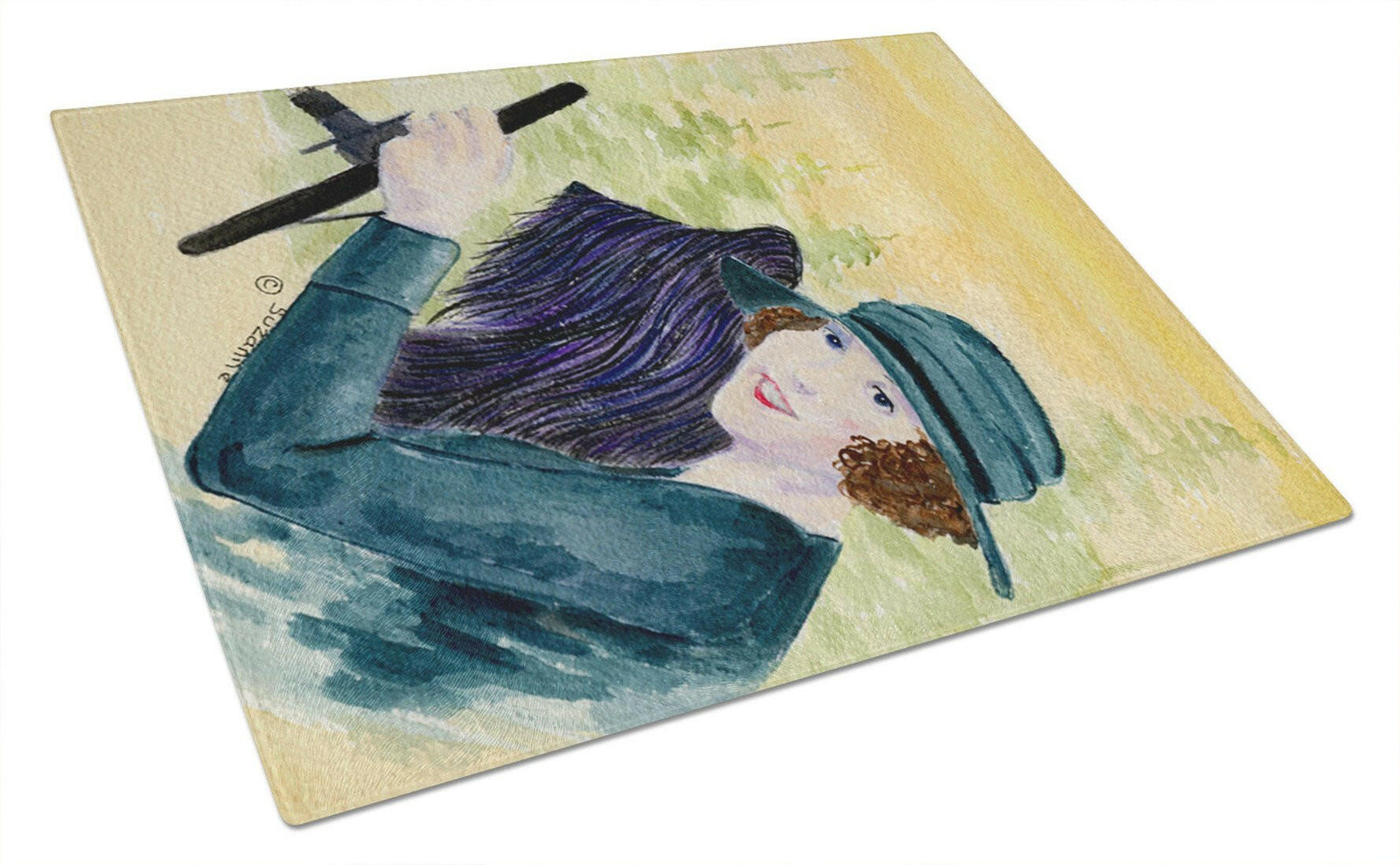 Lady driving with her Briard Glass Cutting Board Large by Caroline's Treasures