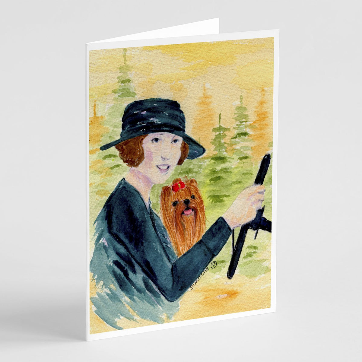 Buy this Lady driving with her Yorkie Greeting Cards and Envelopes Pack of 8