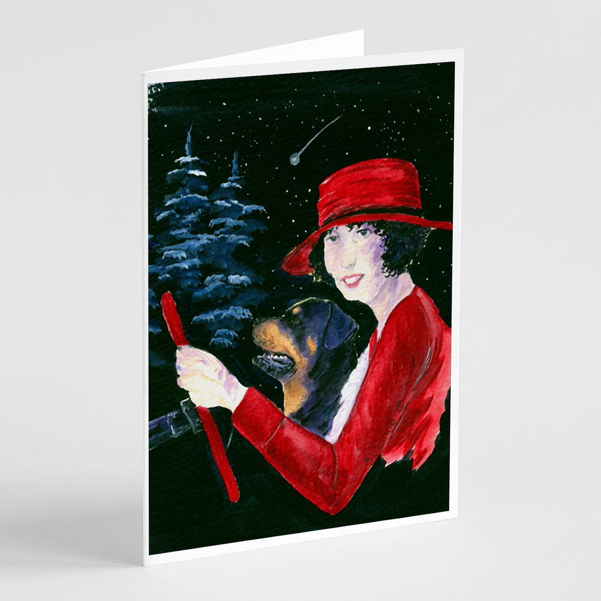 Buy this Lady driving with her Rottweiler Greeting Cards and Envelopes Pack of 8