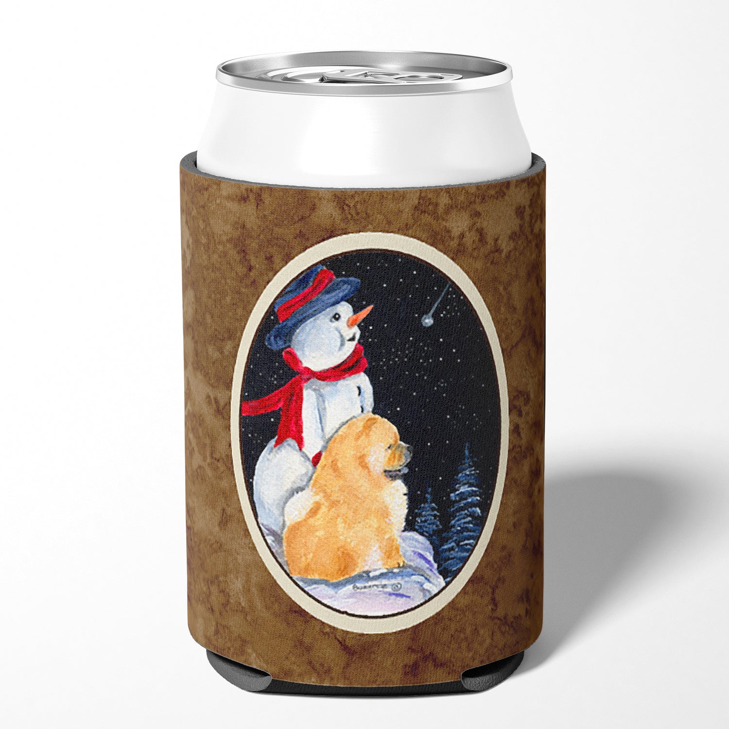 Snowman with Chow Chow Can or Bottle Beverage Insulator Hugger.
