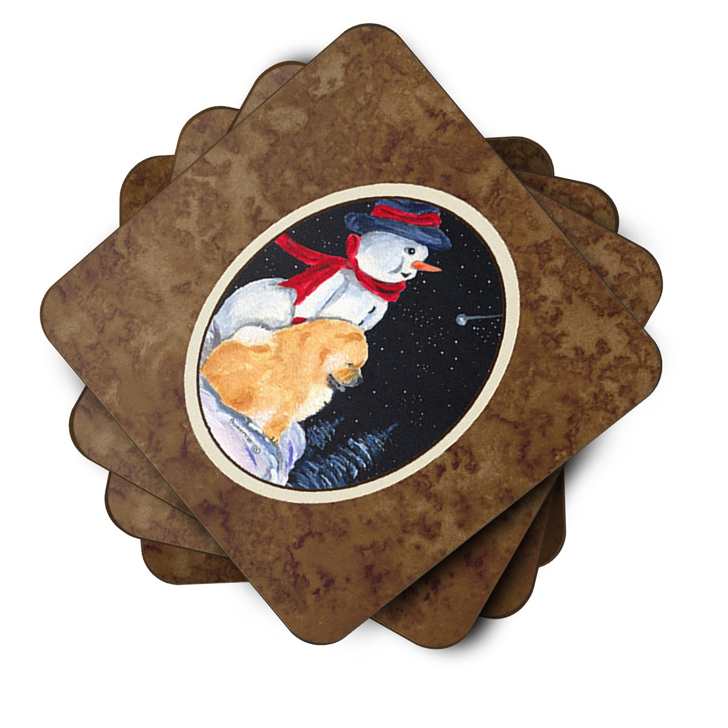 Snowman with Chow Chow Foam Coasters Set of 4 - the-store.com