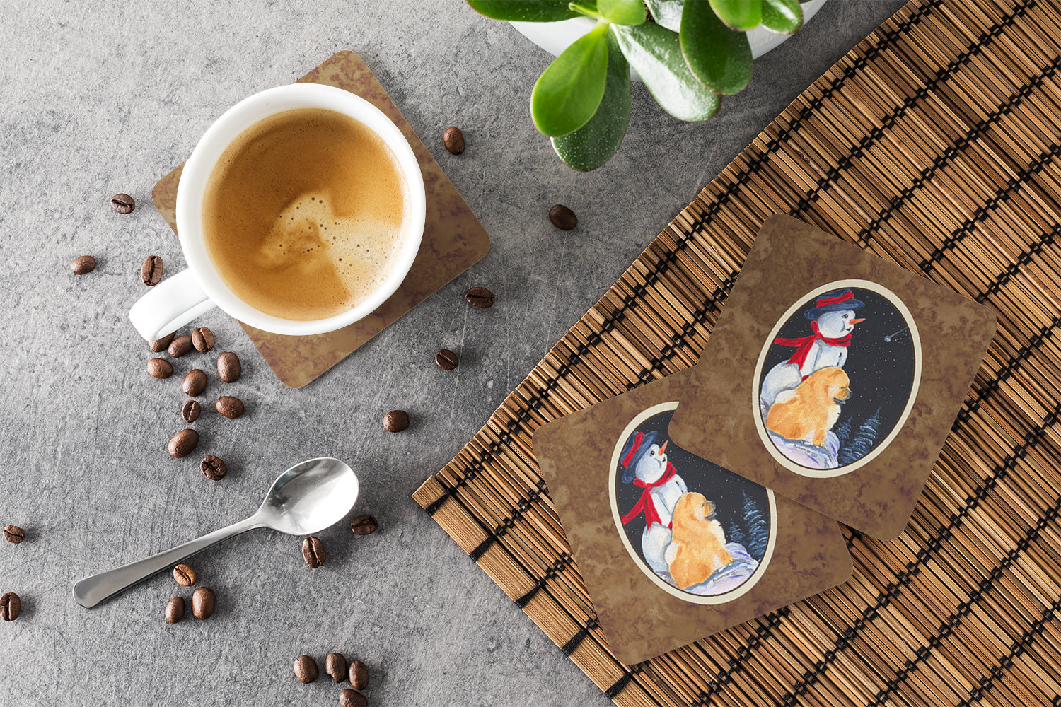 Snowman with Chow Chow Foam Coasters Set of 4 - the-store.com