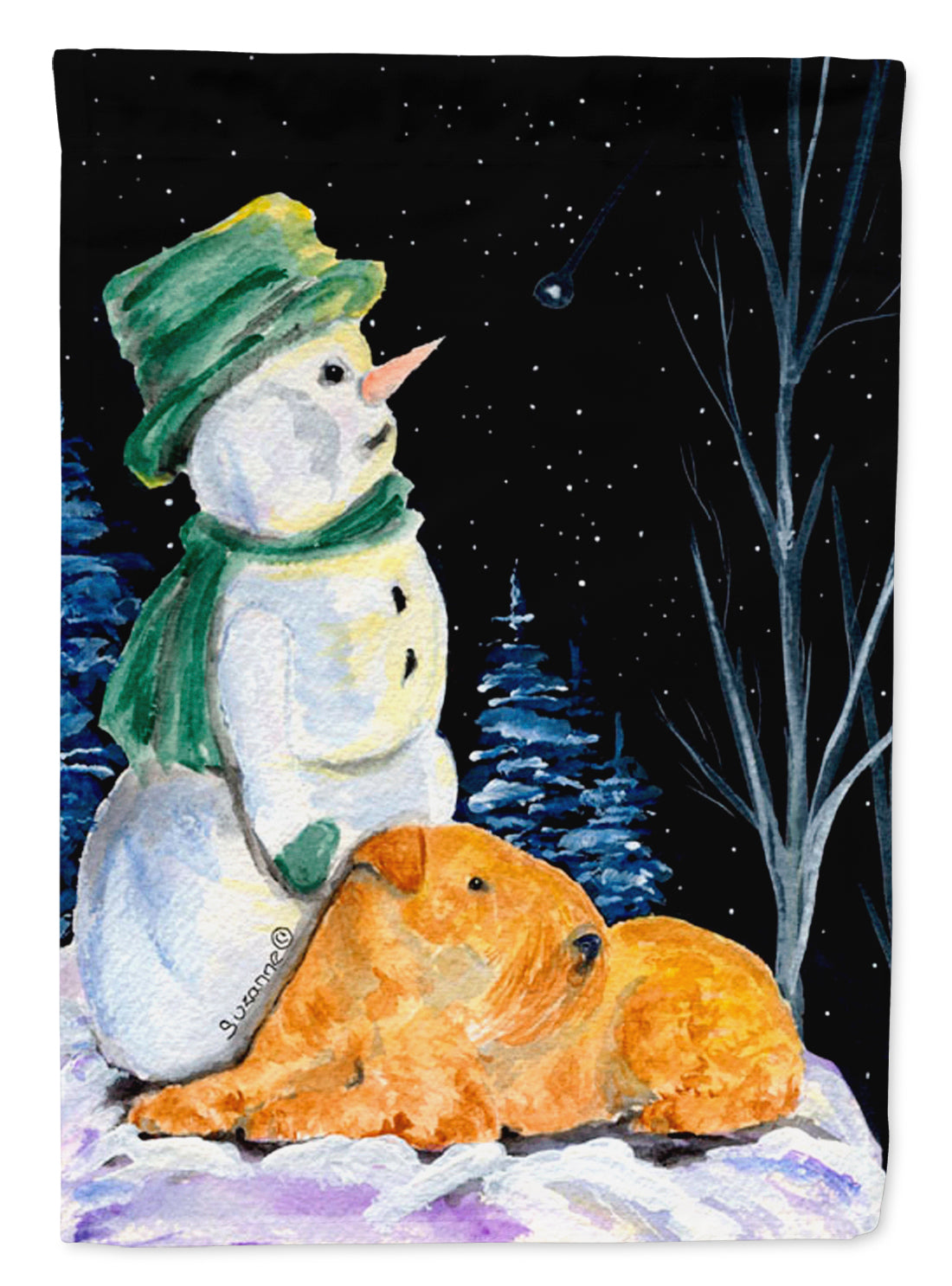 Snowman with Lakeland Terrier Flag Canvas House Size