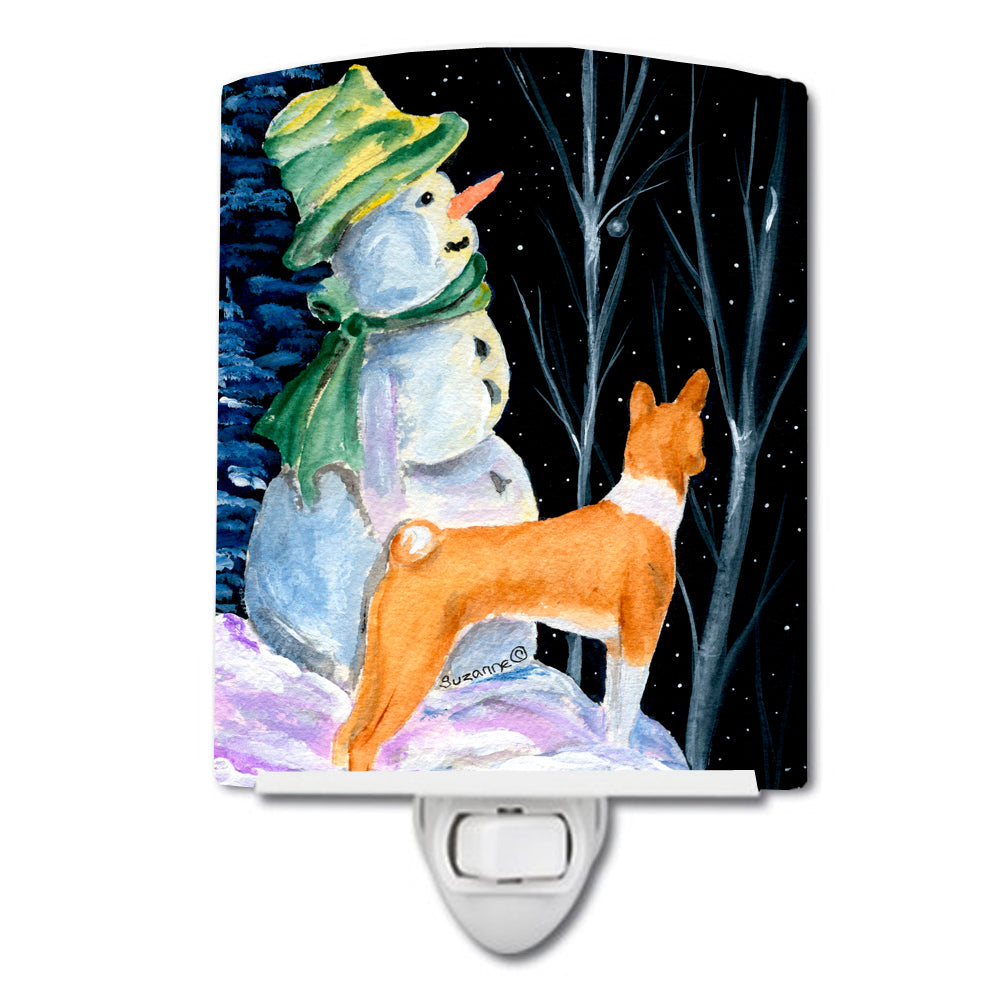 Snowman with Basenji Ceramic Night Light SS8556CNL - the-store.com