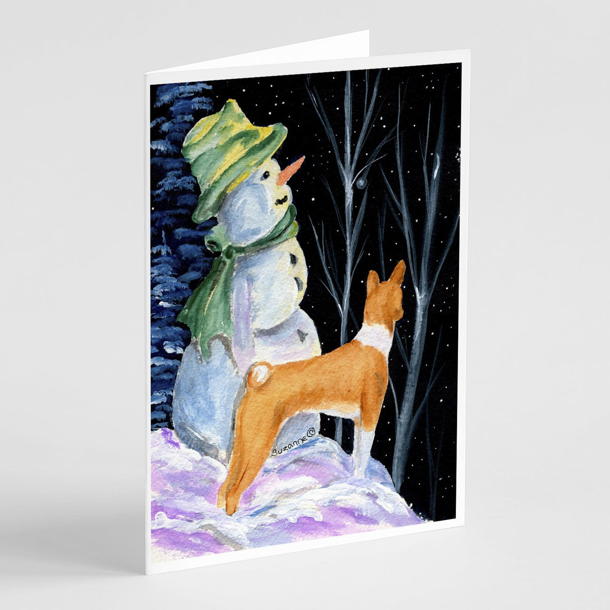Buy this Snowman with Basenji Greeting Cards and Envelopes Pack of 8
