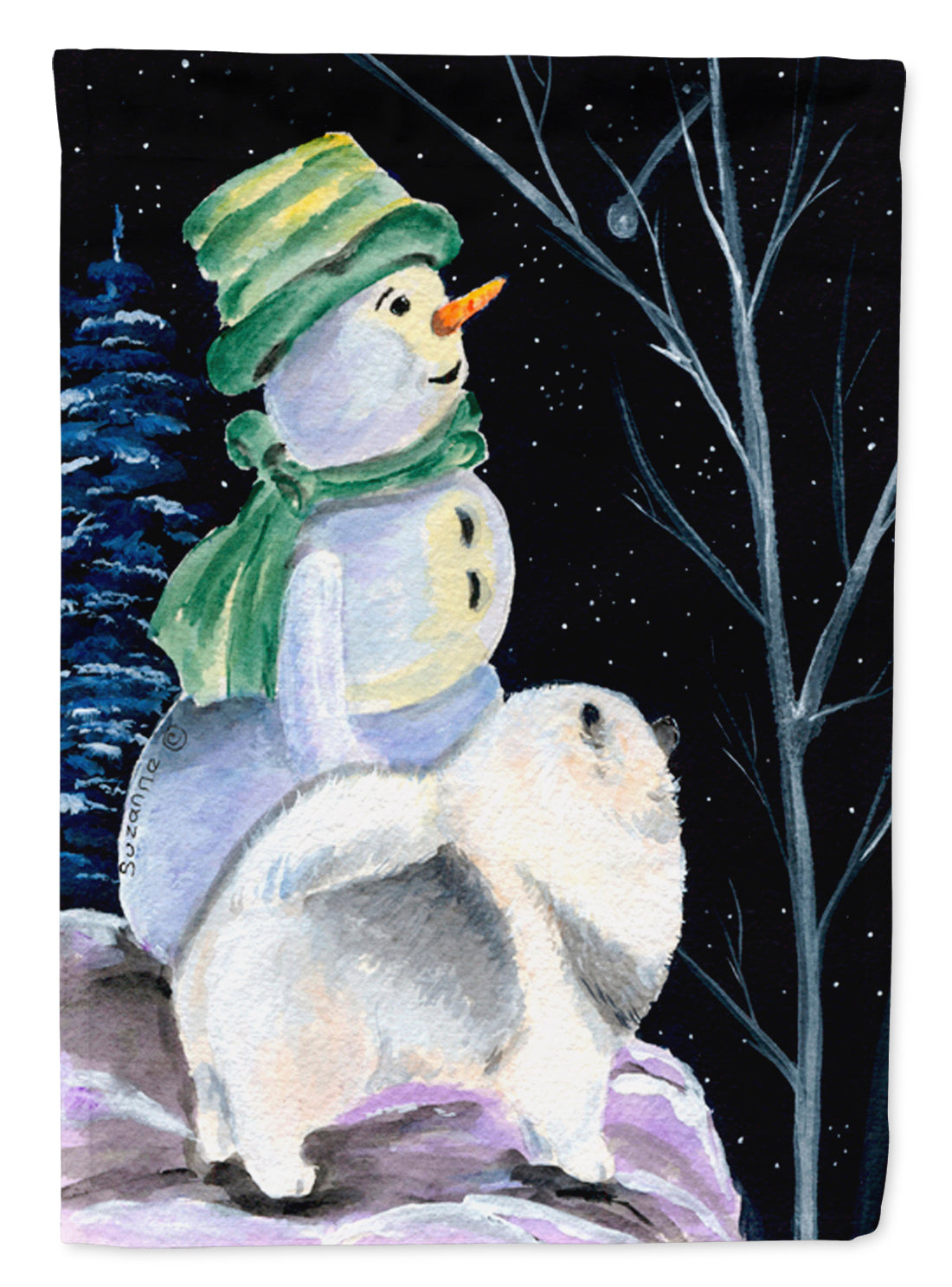 Snowman with Keeshond Flag Canvas House Size