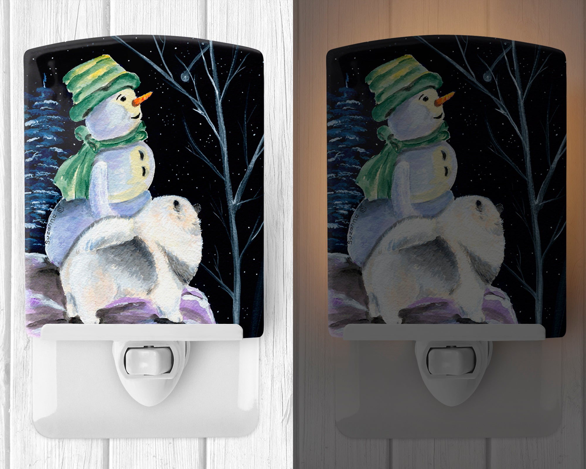 Snowman with Keeshond Ceramic Night Light SS8557CNL - the-store.com