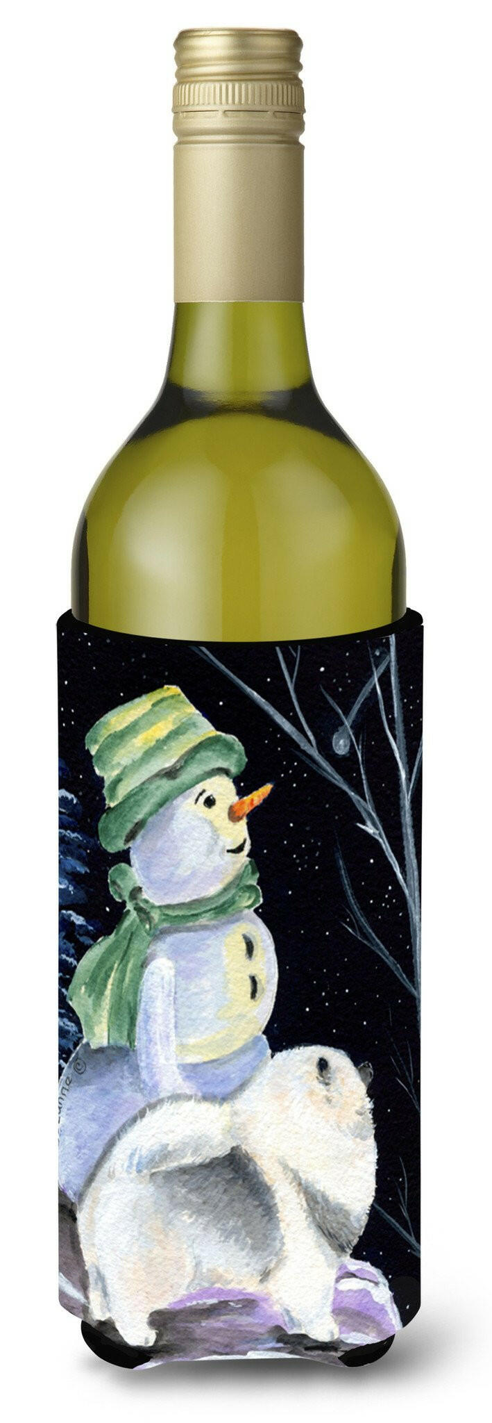 Snowman with Keeshond Wine Bottle Beverage Insulator Beverage Insulator Hugger by Caroline&#39;s Treasures