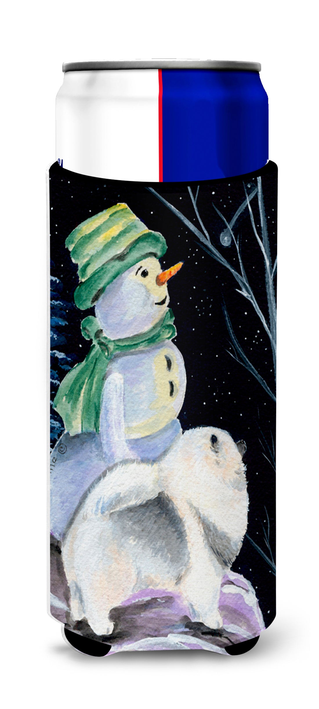 Snowman with Keeshond Ultra Beverage Insulators for slim cans SS8557MUK.