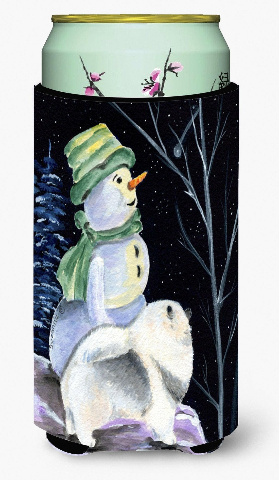 Snowman with Keeshond  Tall Boy Beverage Insulator Beverage Insulator Hugger by Caroline&#39;s Treasures