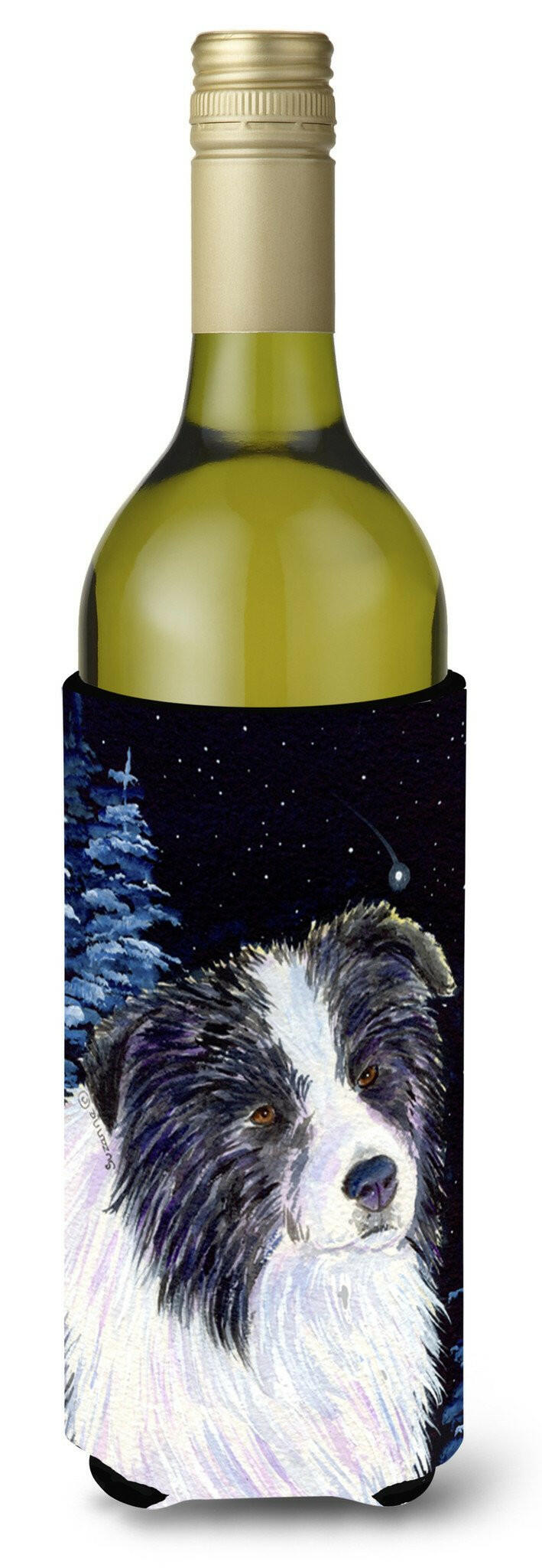 Starry Night Border Collie Wine Bottle Beverage Insulator Beverage Insulator Hugger SS8558LITERK by Caroline&#39;s Treasures