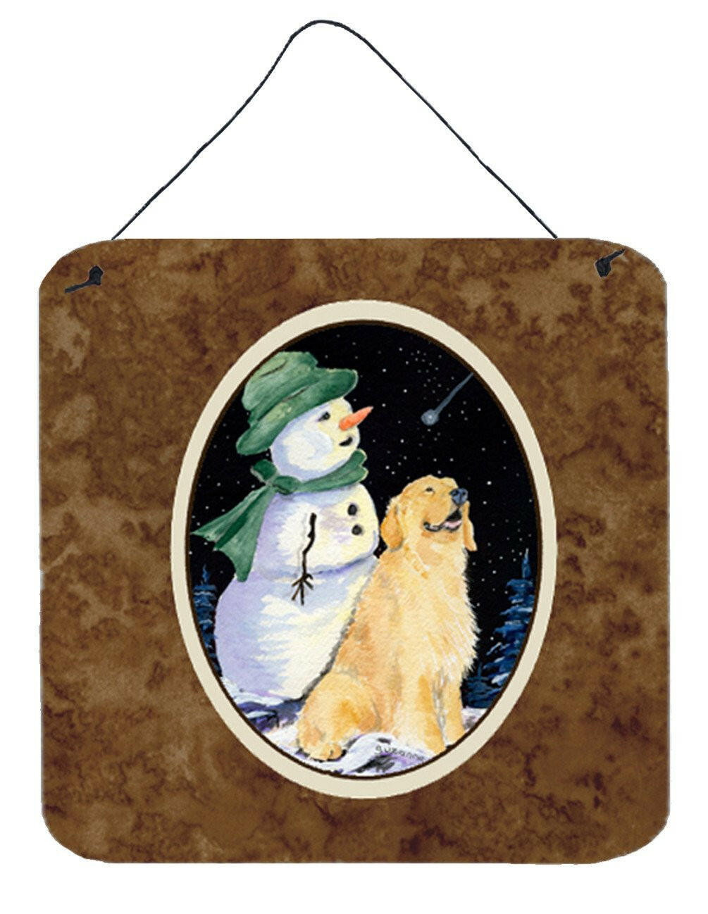 Golden Retriever with Snowman in Green Hat Wall or Door Hanging Prints by Caroline&#39;s Treasures