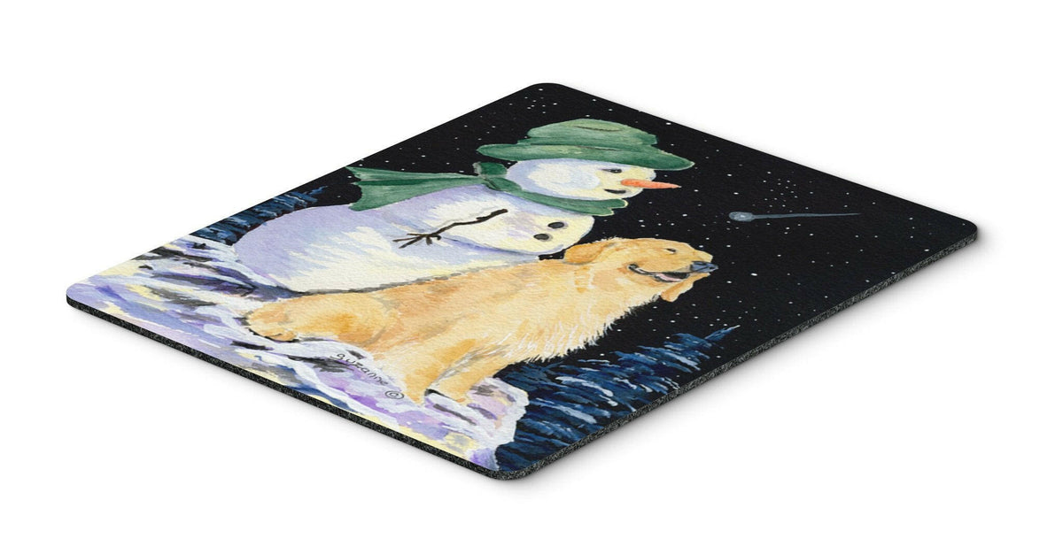 Golden Retriever with Snowman in Green Hat Mouse Pad / Hot Pad / Trivet by Caroline&#39;s Treasures