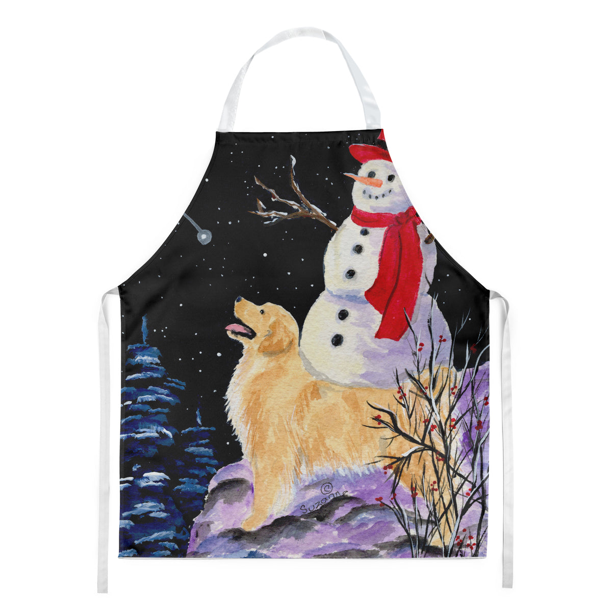 Golden Retriever with Snowman in red Hat Apron - the-store.com