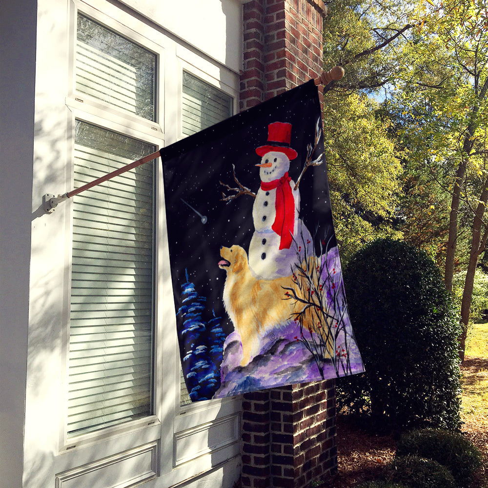 Golden Retriever Flag with Snowman in red Hat Canvas House Size  the-store.com.