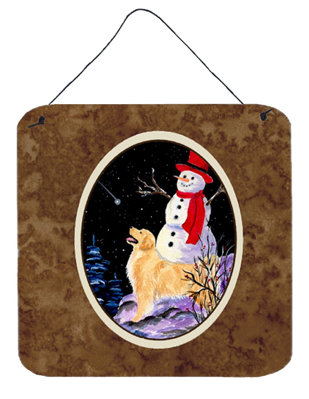 Golden Retriever with Snowman in red Hat Wall or Door Hanging Prints by Caroline&#39;s Treasures
